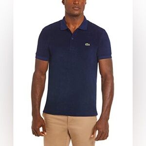 NWT Lacoste Navy Cotton-Fleece Terry Cloth ‘Regular Fit’ Polo Shirt, Size 3XL